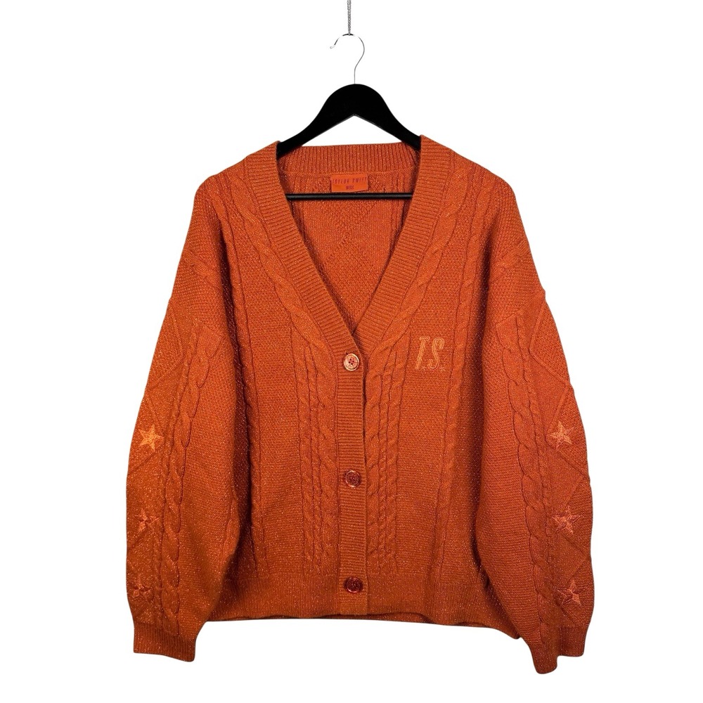 Taylor Swift Life of a Showgirl Glitter Orange Cardigan Sweater Sz M/L